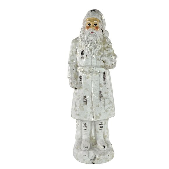 Vintage Resin Santa Figurine Belsnickle Distressed White Father Frost Glitter - Picture 1 of 10